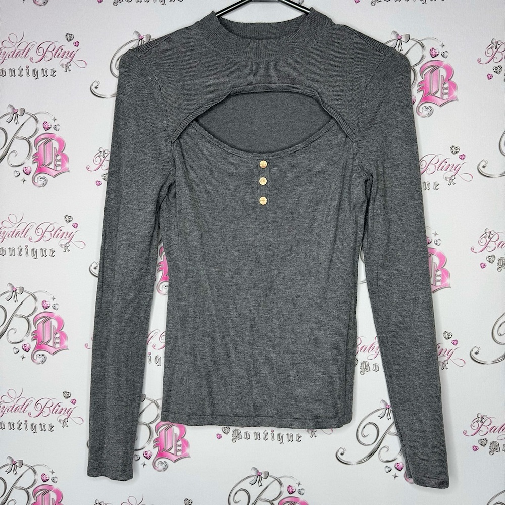 Guess long sleeve cut out chest shirt buttons with guess logo silver cutout sexy